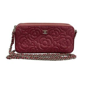 Chanel Shoulder Bag Camellia Pink Chain Silver Lambskin